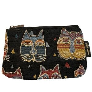 Laurel Burch Feline Black Colorful Cats Tapestry Zipper  Cosmetic Bag